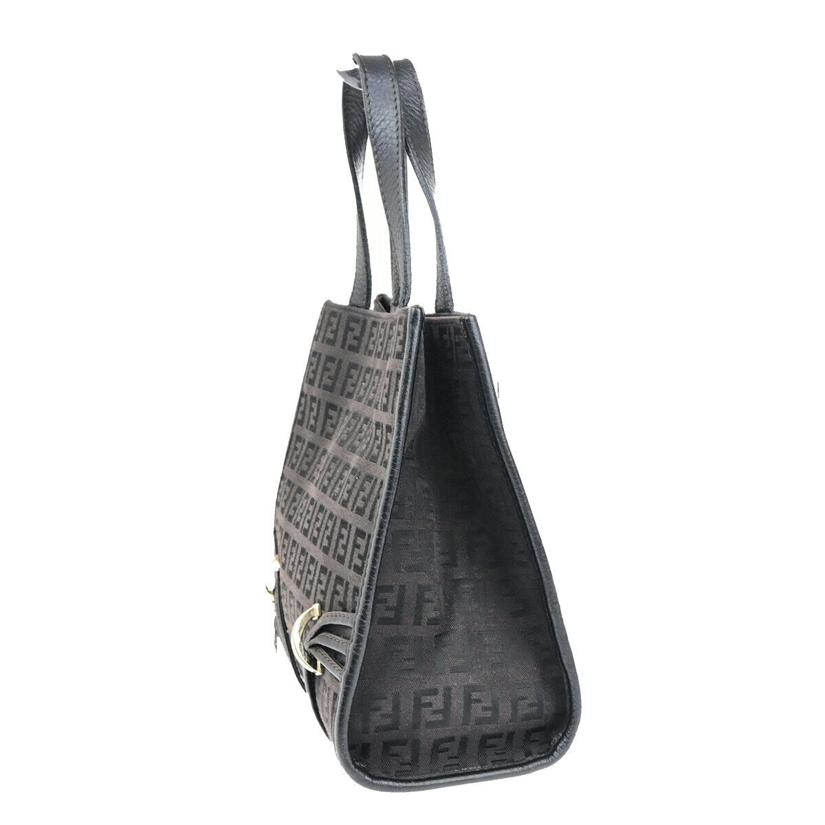 FENDI Logo Zucchino Pattern Shoulder Bag Canvas Leather Brown SHW Italy 70SJ497