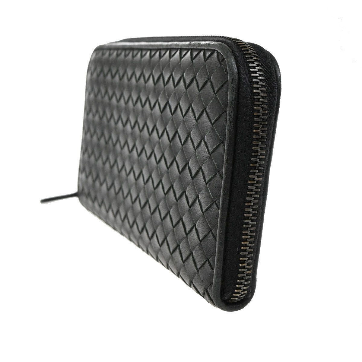 BOTTEGA VENETA Intrecciato Zipper Around Long Wallet Leather Black Italy 65EE296