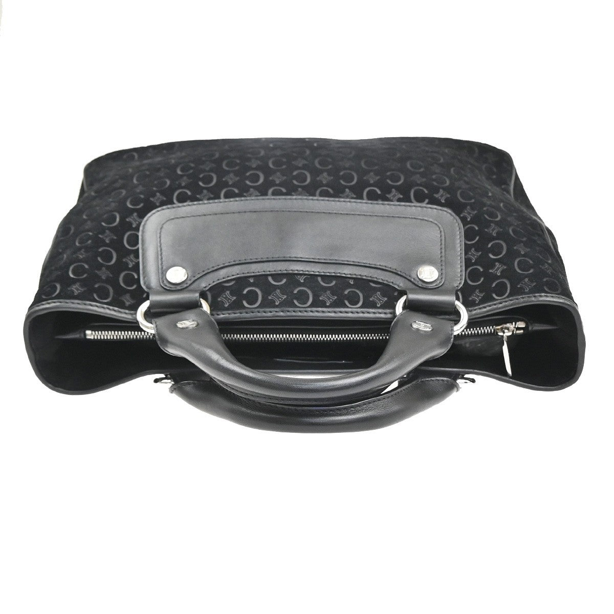 CELINE Logo C Macadam Pattern Boogie Hand Bag Suede Leather Black SHW 34MA429