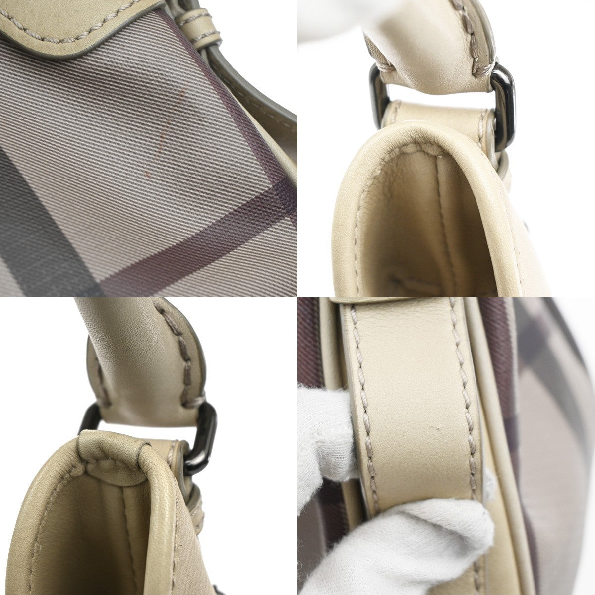 BURBERRY Logo Nova Check pattern Shoulder Hand Bag PVC Leather Beige 36MA197