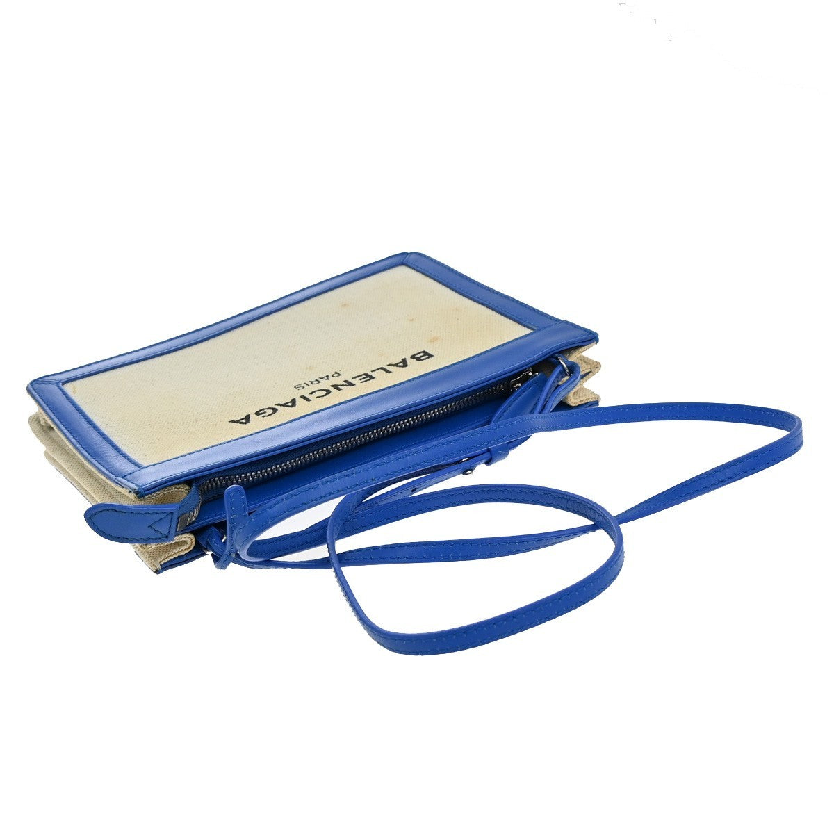 BALENCIAGA Logo 2Way Shoulder Clutch Bag Canvas Leather Beige Blue 62FB962