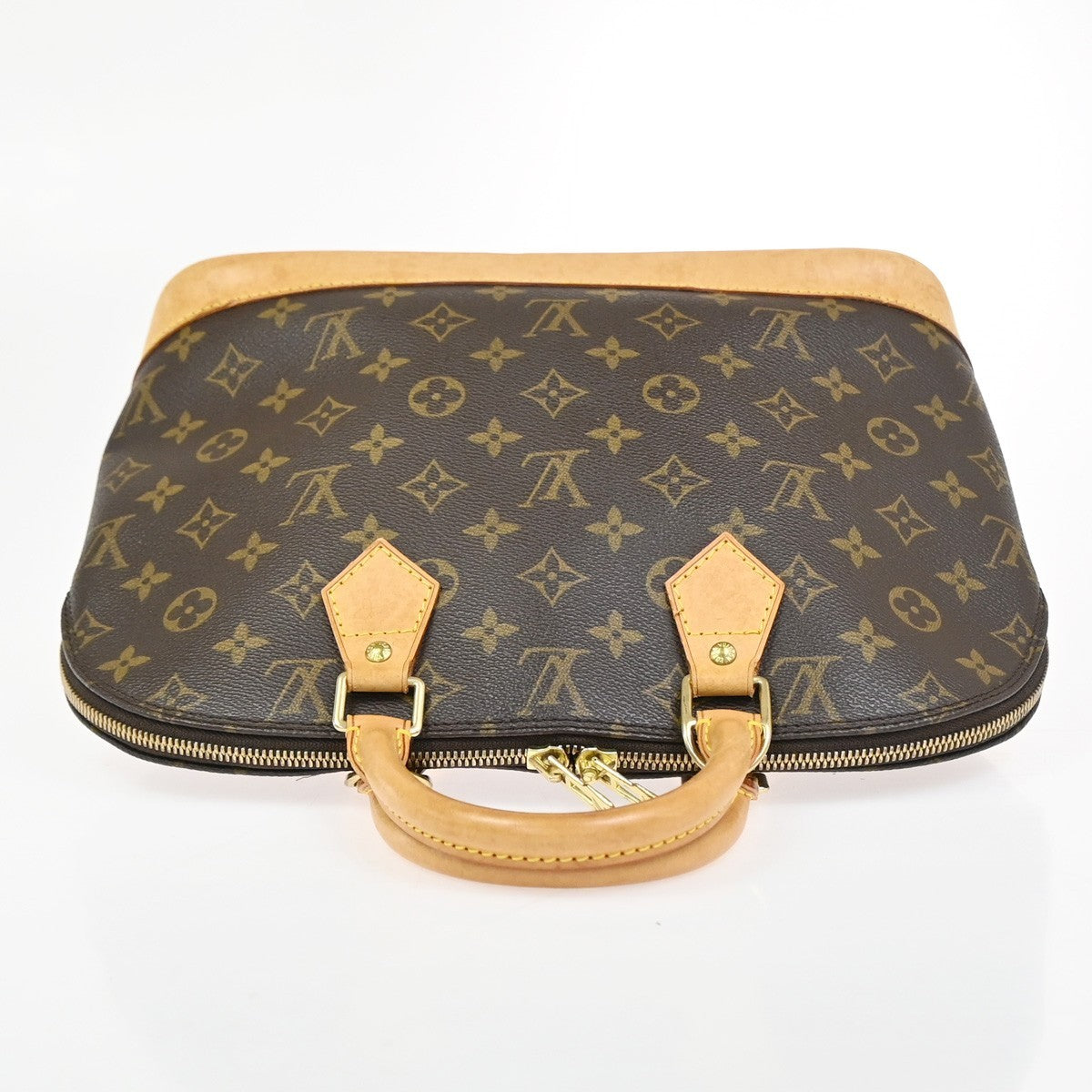 LOUIS VUITTON LV Logo Alma Hand Bag Monogram Leather Brown France M51130 73AA211