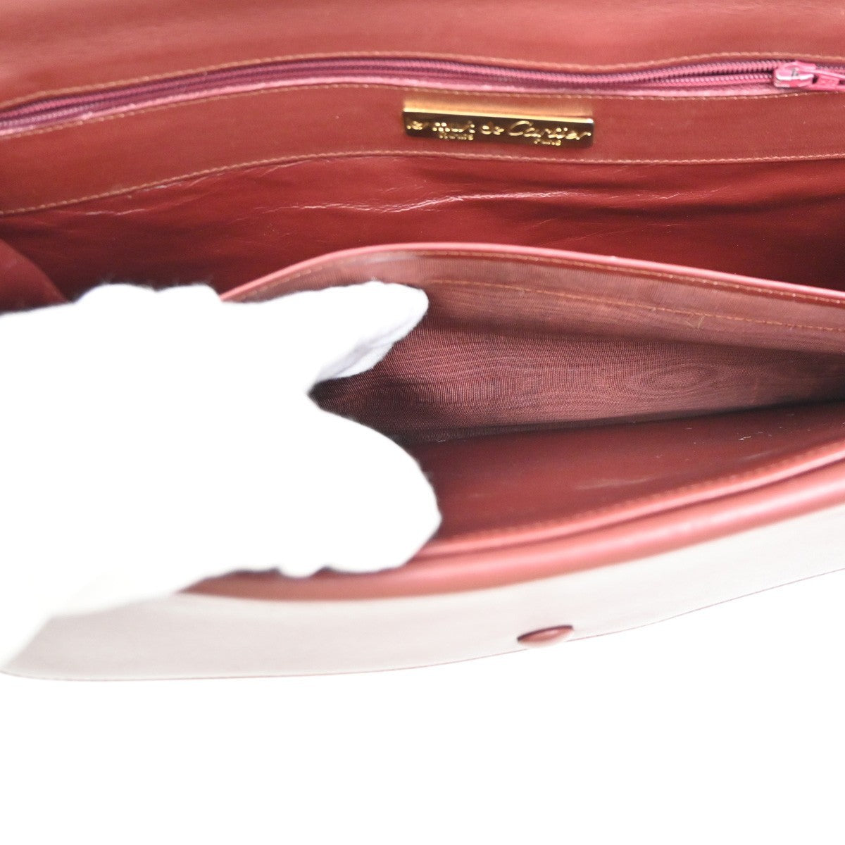 MUST DE CARTIER 2C Logo Flap Shoulder Bag Leather Bordeaux Red GHW Italy 66ZA041
