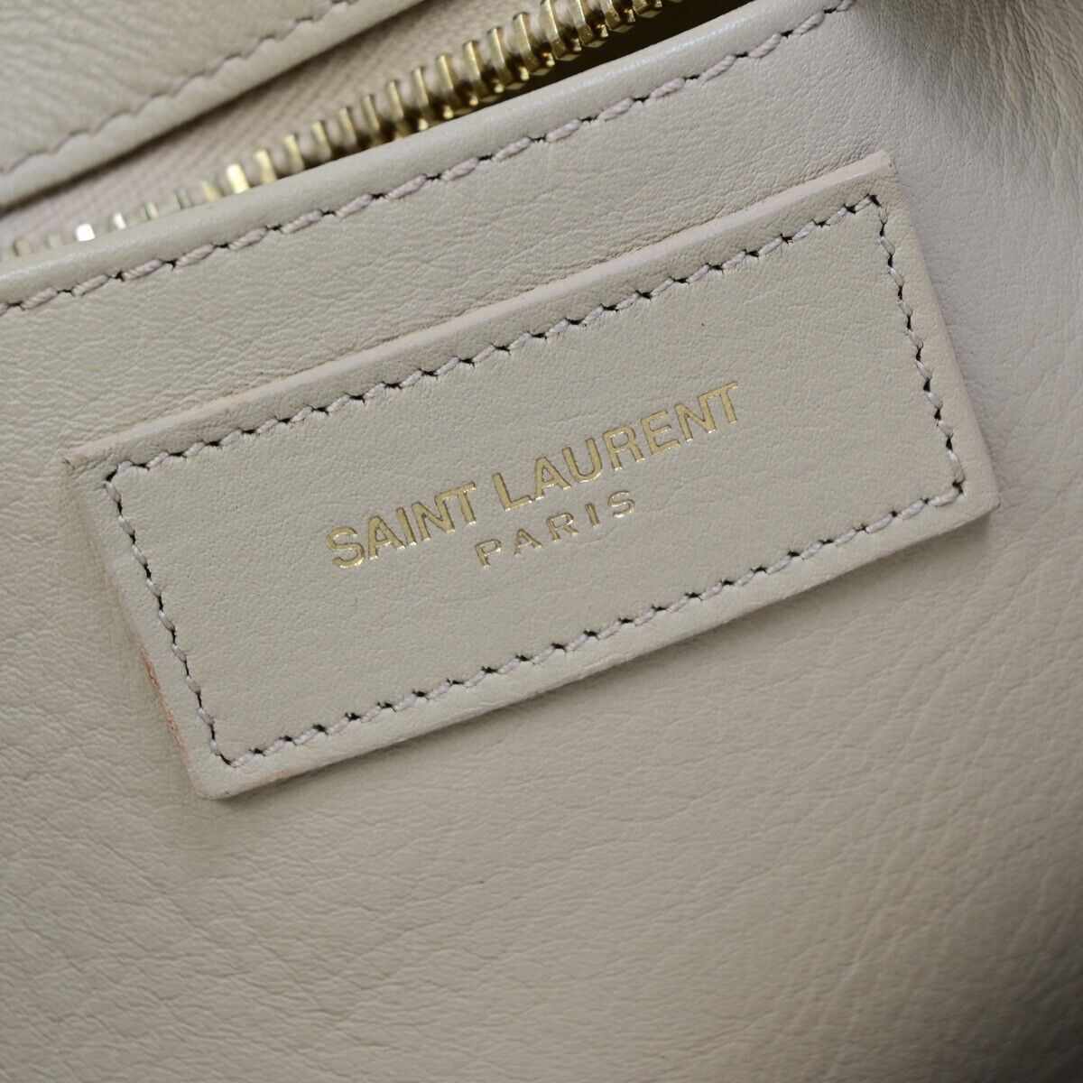 SAINT LAURENT  Logo Classic Y Cabas 2 Way Hand Bag Leather Beige Gold 72EB672