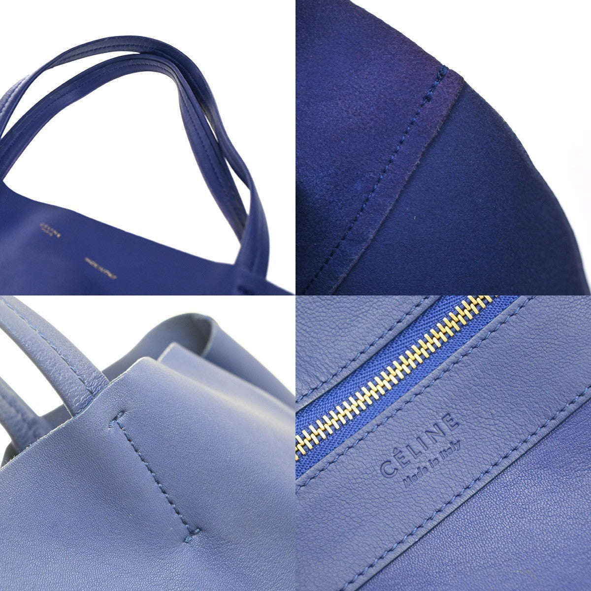 CELINE Logo Horizontal Bi-Cabas Shoulder Tote Bag Leather Blue Gray 82KP371