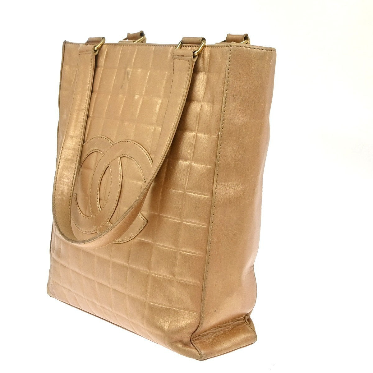 CHANEL CC Logo Chocolate Bar Shoulder Tote Bag Leather Gold Italy 10RP056