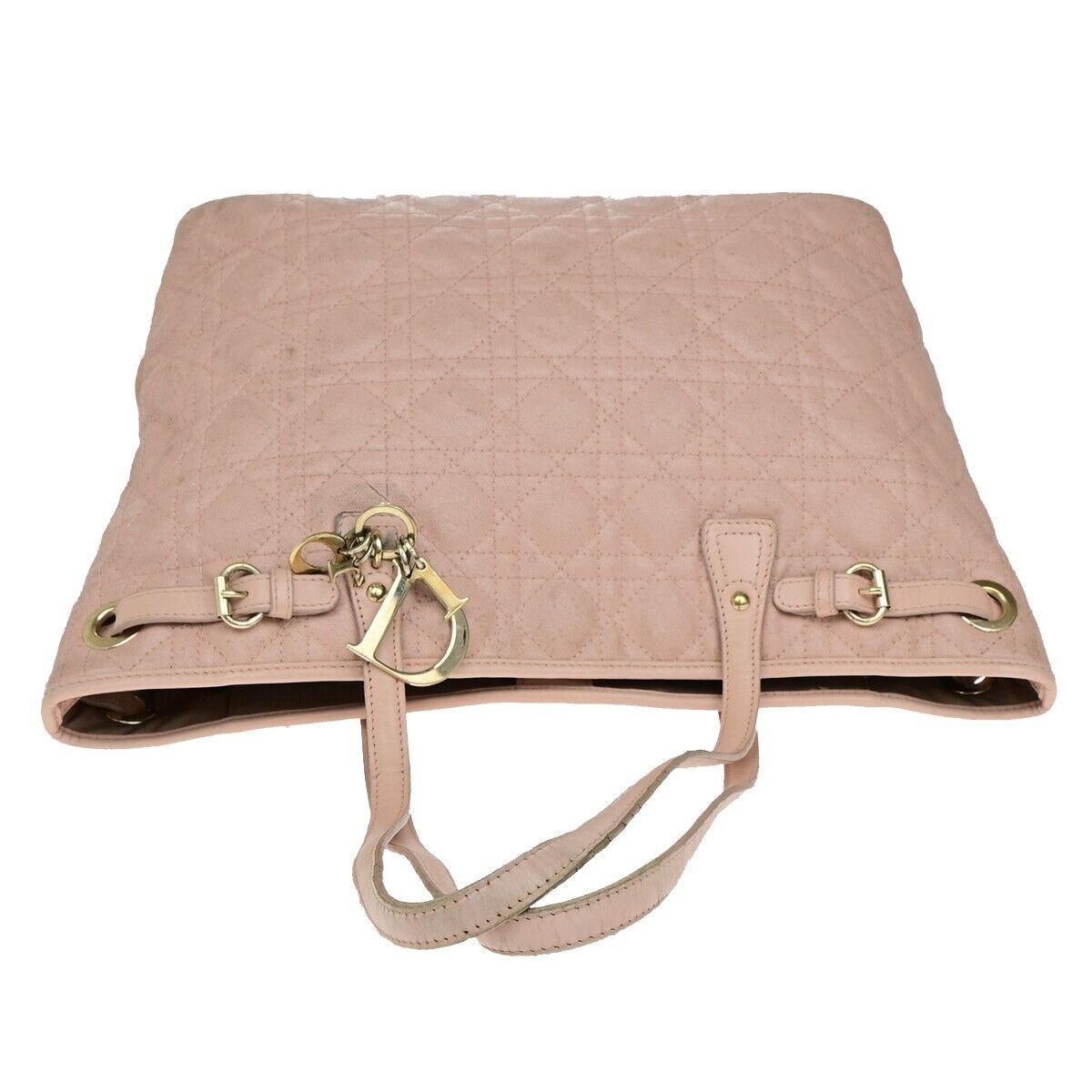 CHRISTIAN DIOR Panarea Cannage Shoulder Bag Coating Canvas Leather Pink 88YH016