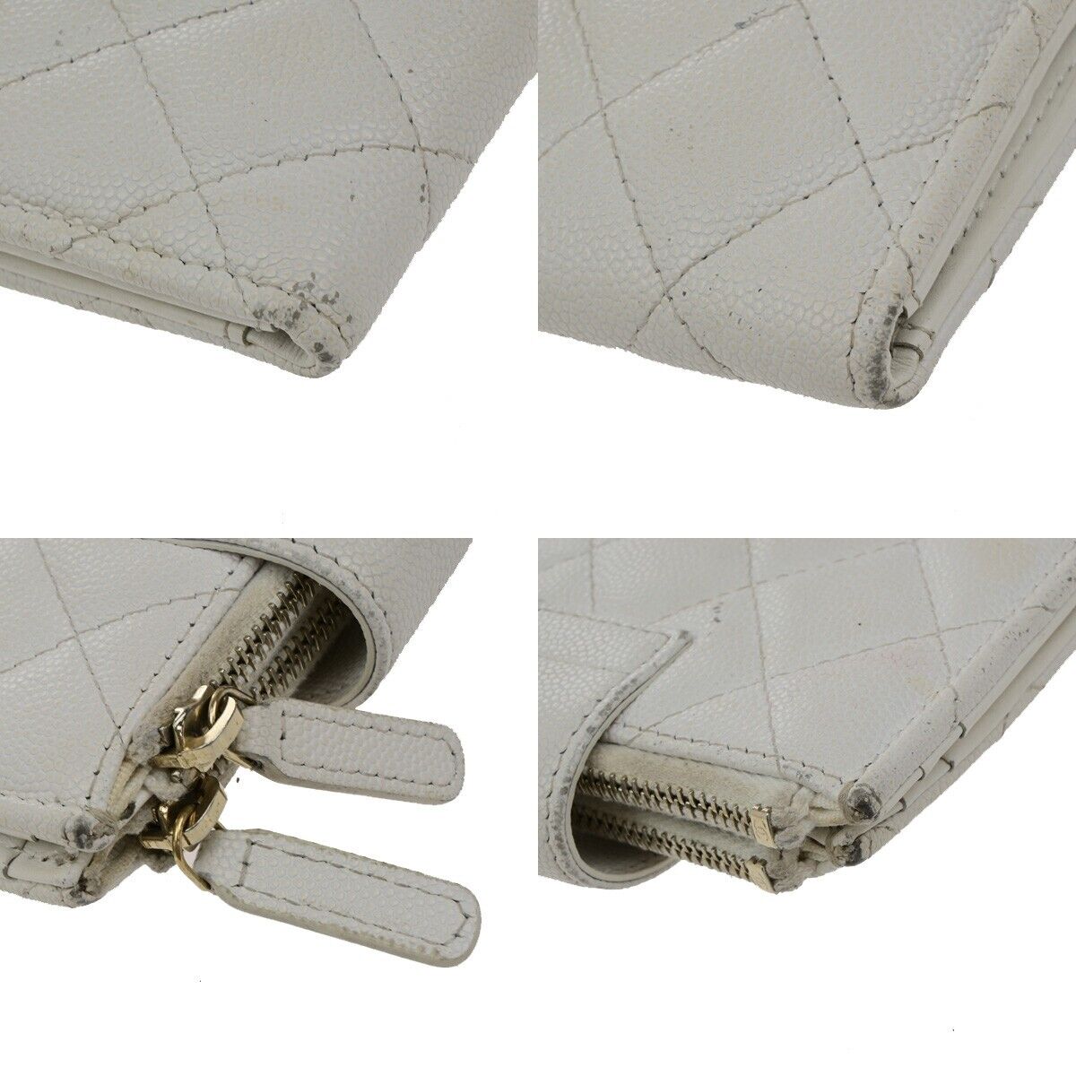 CHANEL CC Logo Bifold Compact Wallet Grained Calfskin Leather White GHW 30ED889
