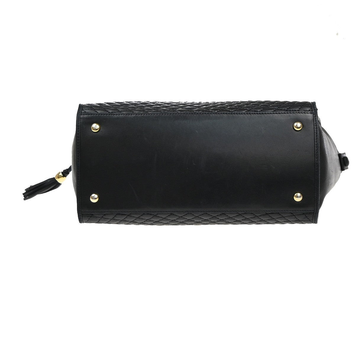 BALLY Logo Tassel Hand Bag Quilted Leather Black GHW Italy 09MA542