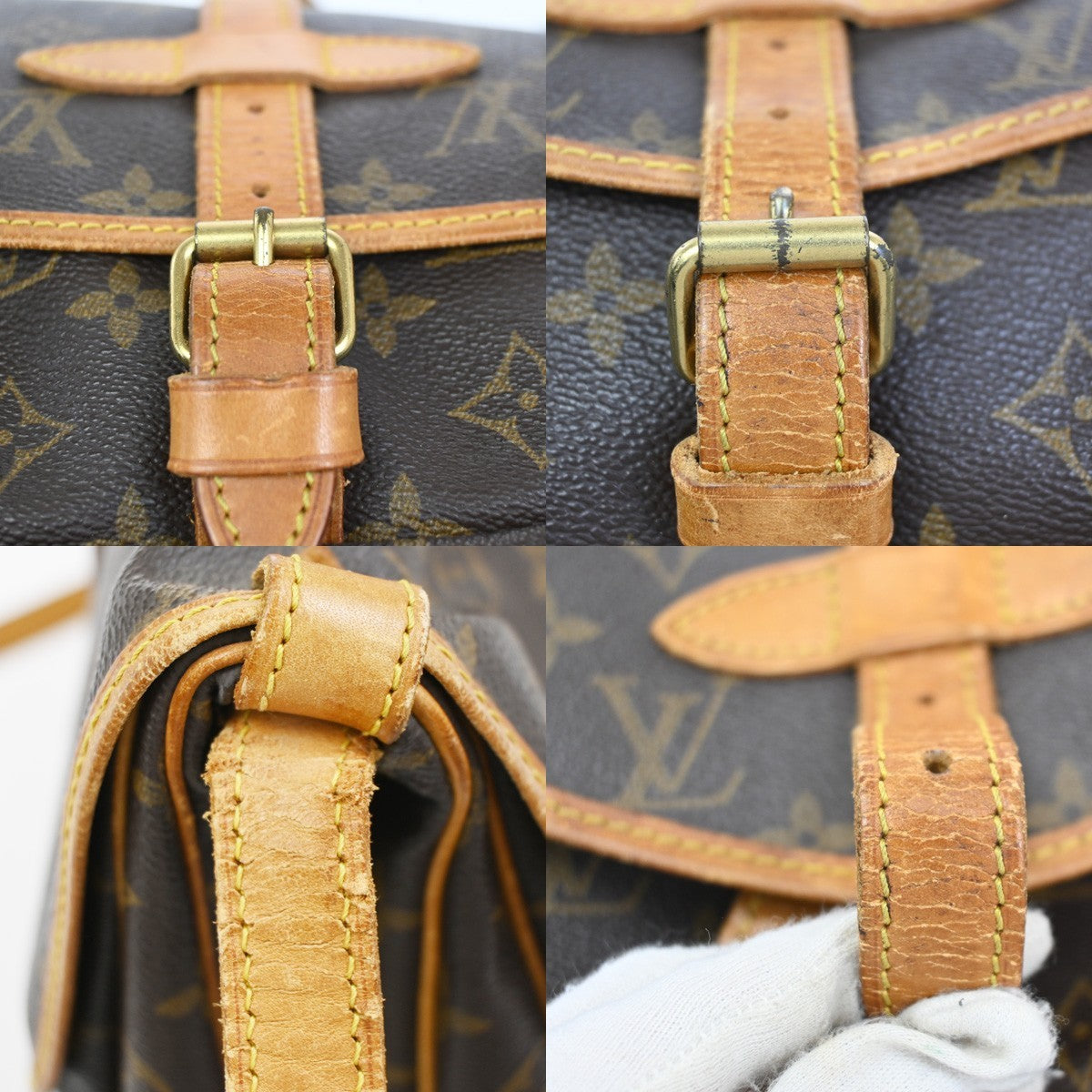 LOUIS VUITTON Logo Saumur 30 Shoulder Bag Monogram Leather Brown M42256 32ZA139