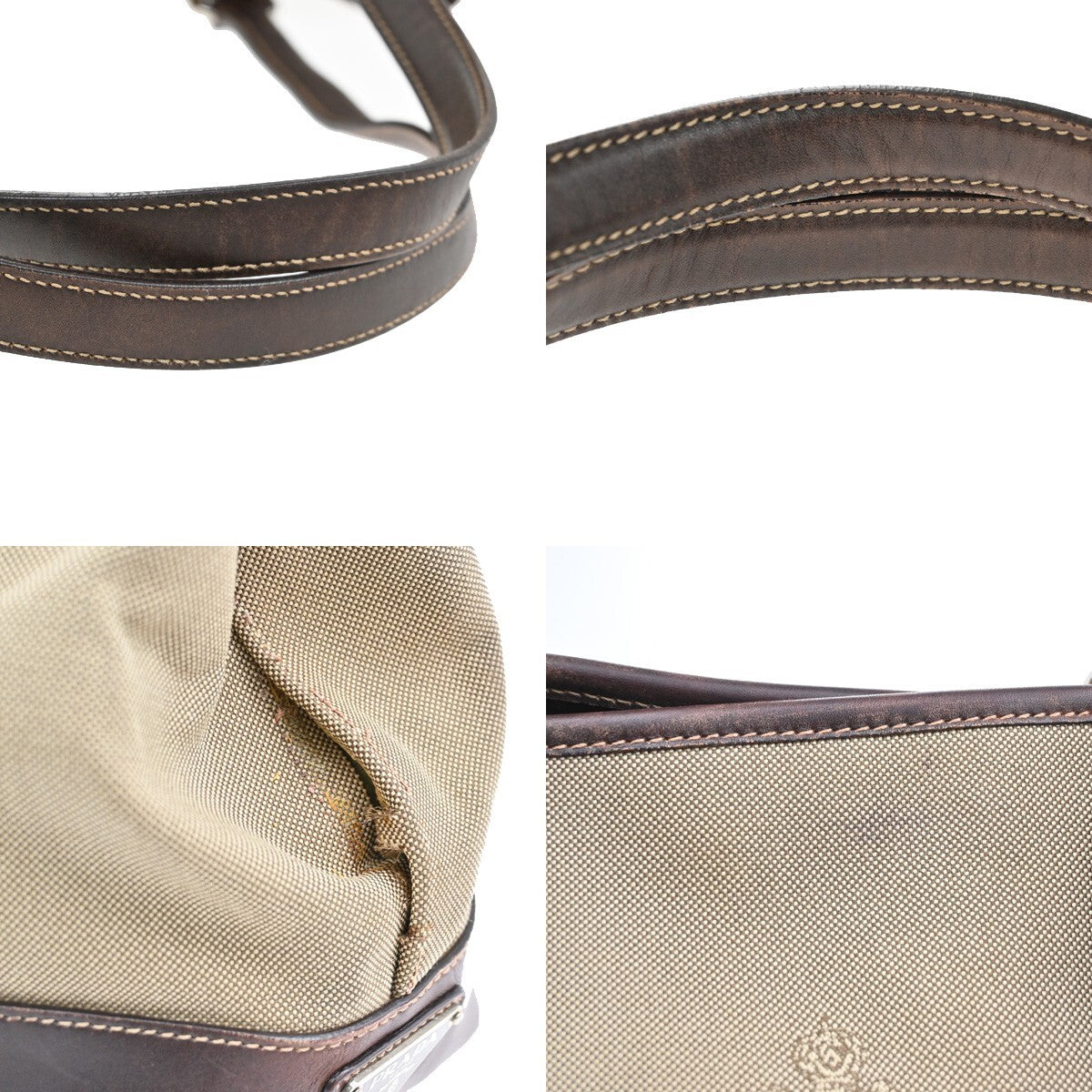 PRADA MILANO Logo Shoulder Bag Canvas Leather Brown Made in Italy 38EE166