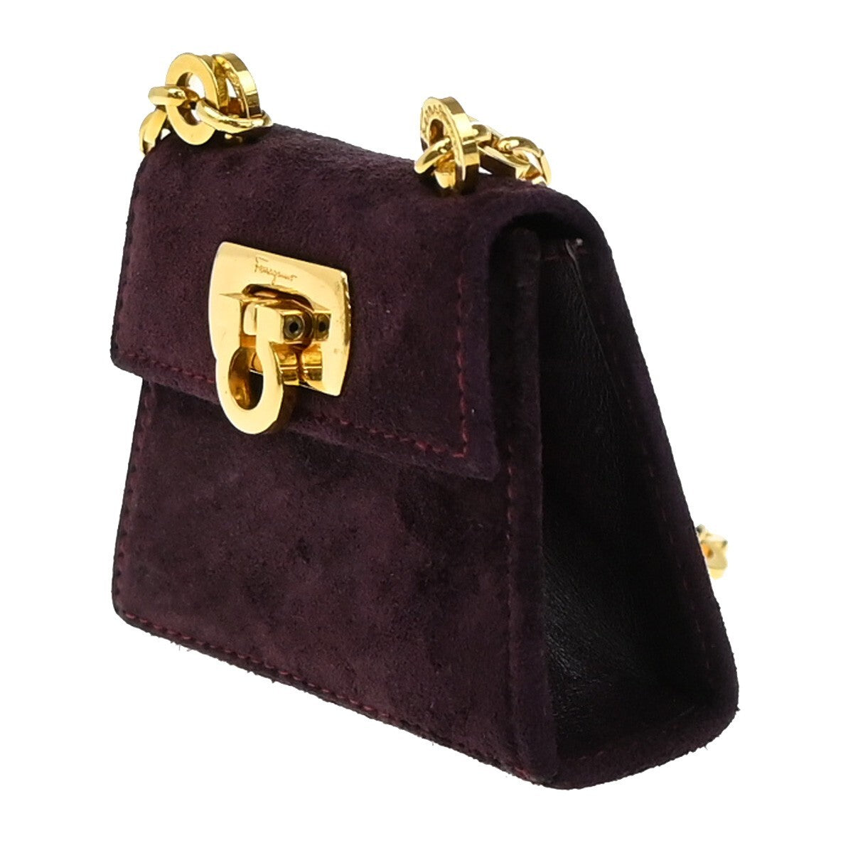 SALVATORE FERRAGAMO Gancini Mini Chain Shoulder Bag Suede Leather Purple 80EE153