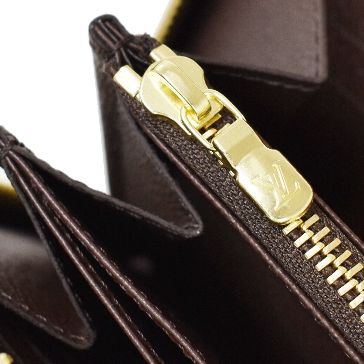 LOUIS VUITTON Zippy Wallet Long Bifold Purse Damier Leather Brown N60015 58RH687