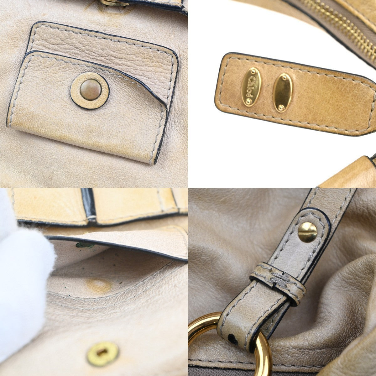 CHLOE Logo Heloise Hobo 2Way Crossbody Shoulder Bag Leather Beige GHW 66CA524