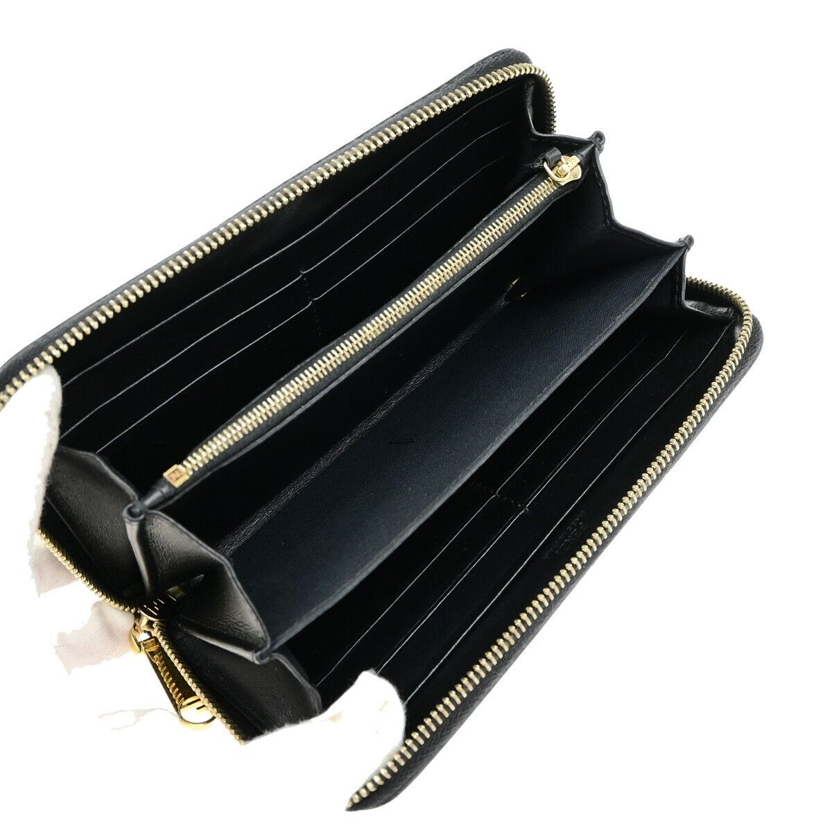 FENDI Logo Zipper Long Around Wallet Leather Black Italy 61EE083