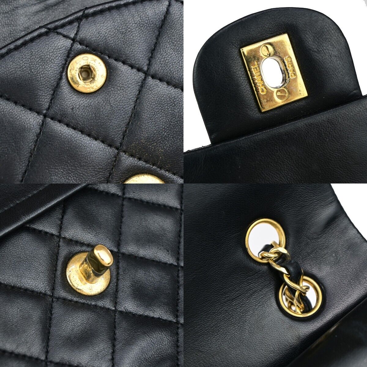 CHANEL Matelasse 25 Double Flap Chain Shoulder Bag Leather BK Vintage 344RK671