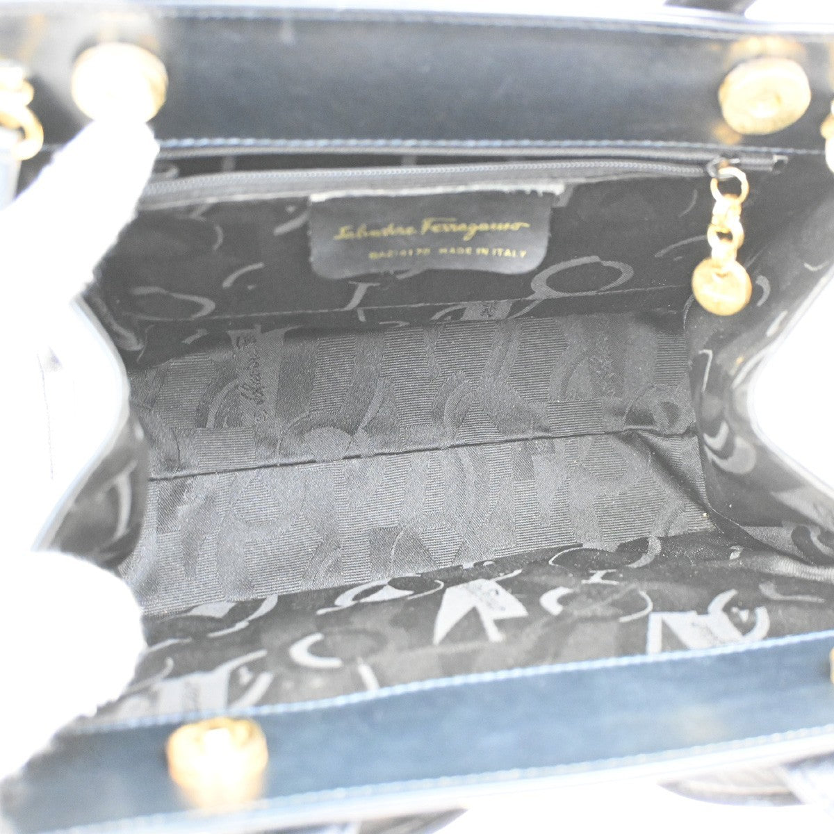 SALVATORE FERRAGAMO Vara Bow 2Way Handbag Canvas Leather Blue GHW Italy 36KB992