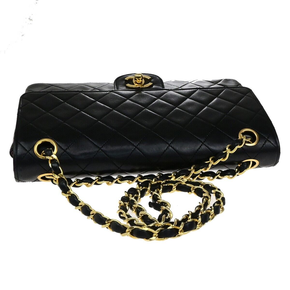 CHANEL CC Matelasse 25 Double Flap Chain Shoulder Bag Leather Black GHW 865RF209