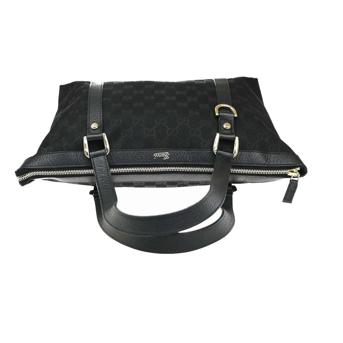 GUCCI Logo Abbey GG Tote Hand Bag Canvas Leather Black Italy GHW 34MA669
