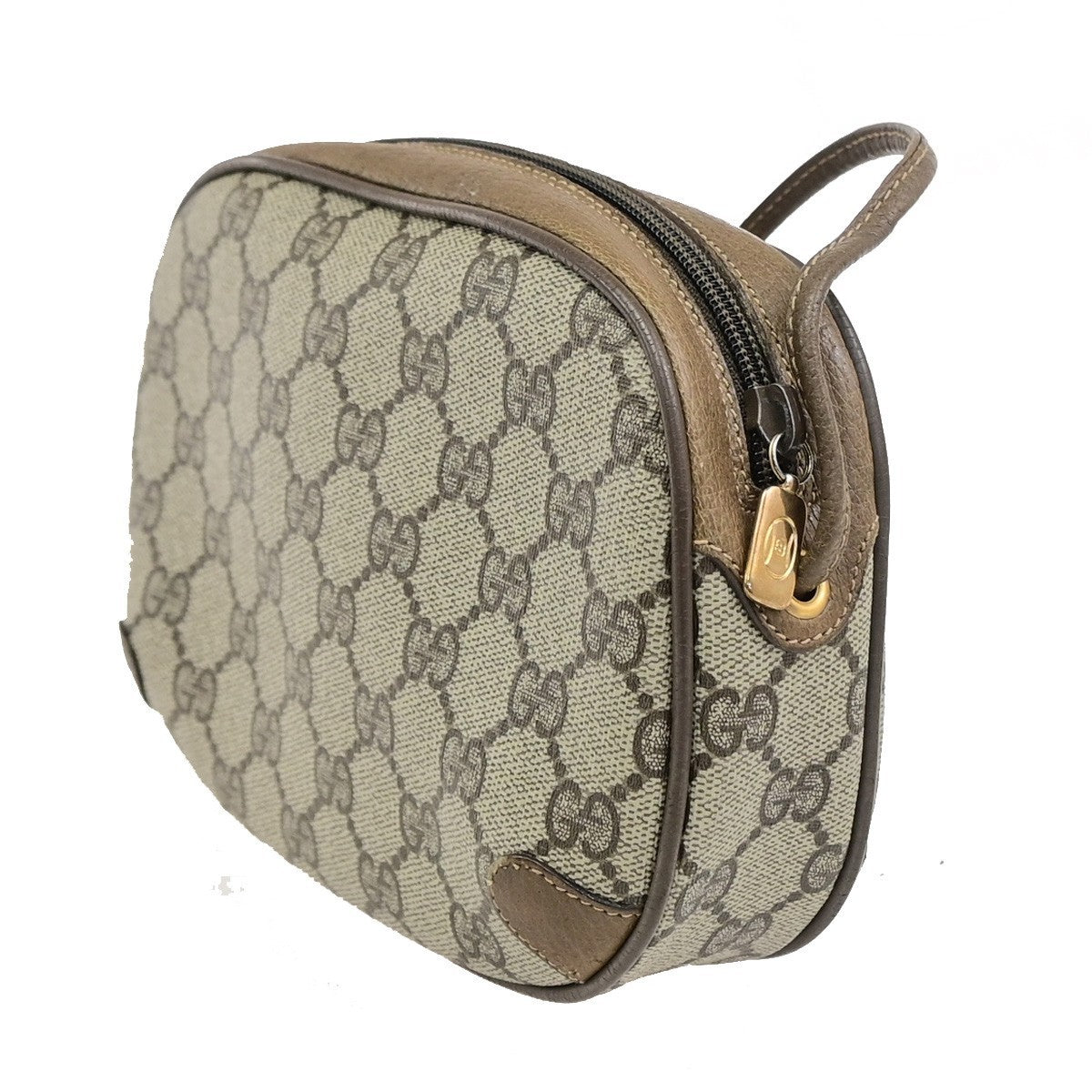 GUCCI Logo Sherry Web GG Pattern Mini Shoulder Bag PVC Leather Brown 68KD111