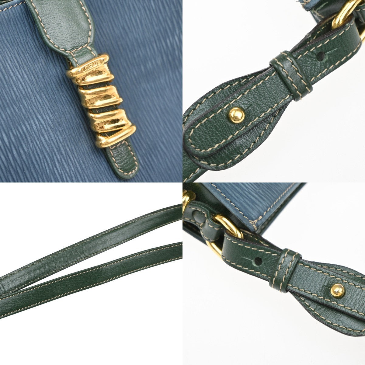 LOEWE Velazquez Logo Shoulder Bag Suede Leather Green Blue GHW Spain 97MA549