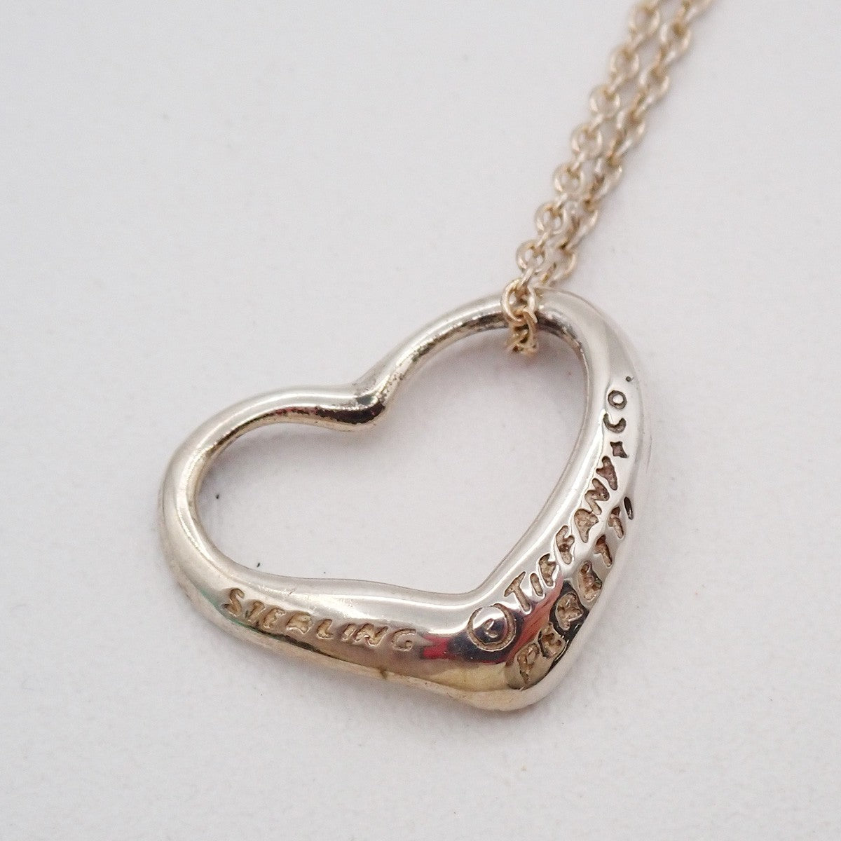 TIFFANY & CO. Logo Open Heart 16mm Chain Necklace Silver AG925 67EG273