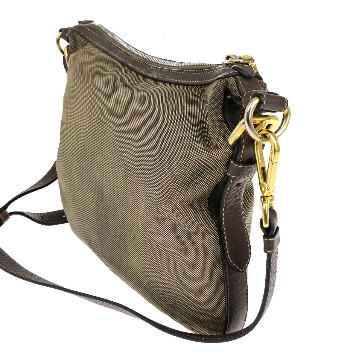 PRADA Logo Crossbody Shoulder Bag Jacquard Leather Brown GHW 60YF090