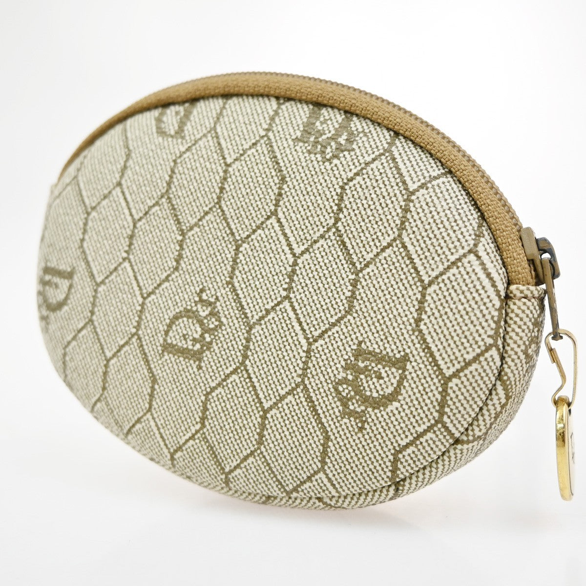 CHRISTIAN DIOR Logo Honeycomb Coin Wallet PVC Leather Beige 03TA565