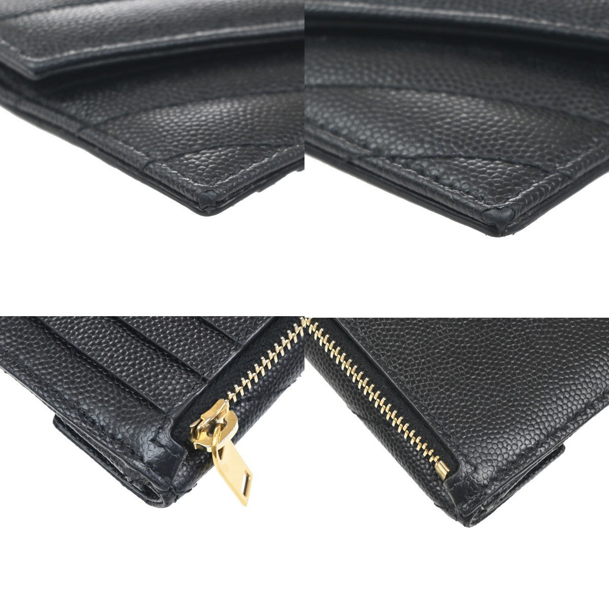 SAINT LAURENT YSL Logo Frap Card Coin Case Quilted Leather Black 612808 87KB982