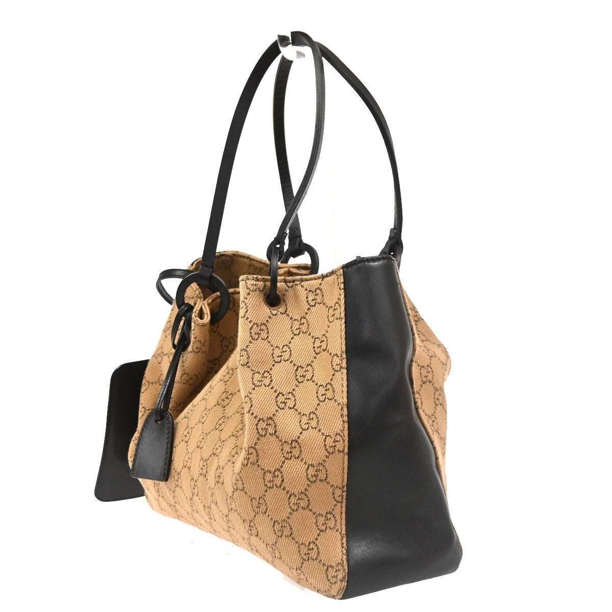 GUCCI Logo GG Pattern Shoulder Tote Bag Canvas Leather Beige Brown Italy 32CA736