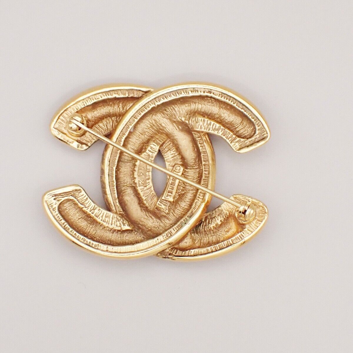 CHANEL CC Logo Matelasse Pin Brooch Gold GHW Accessory Vintage 73RK646