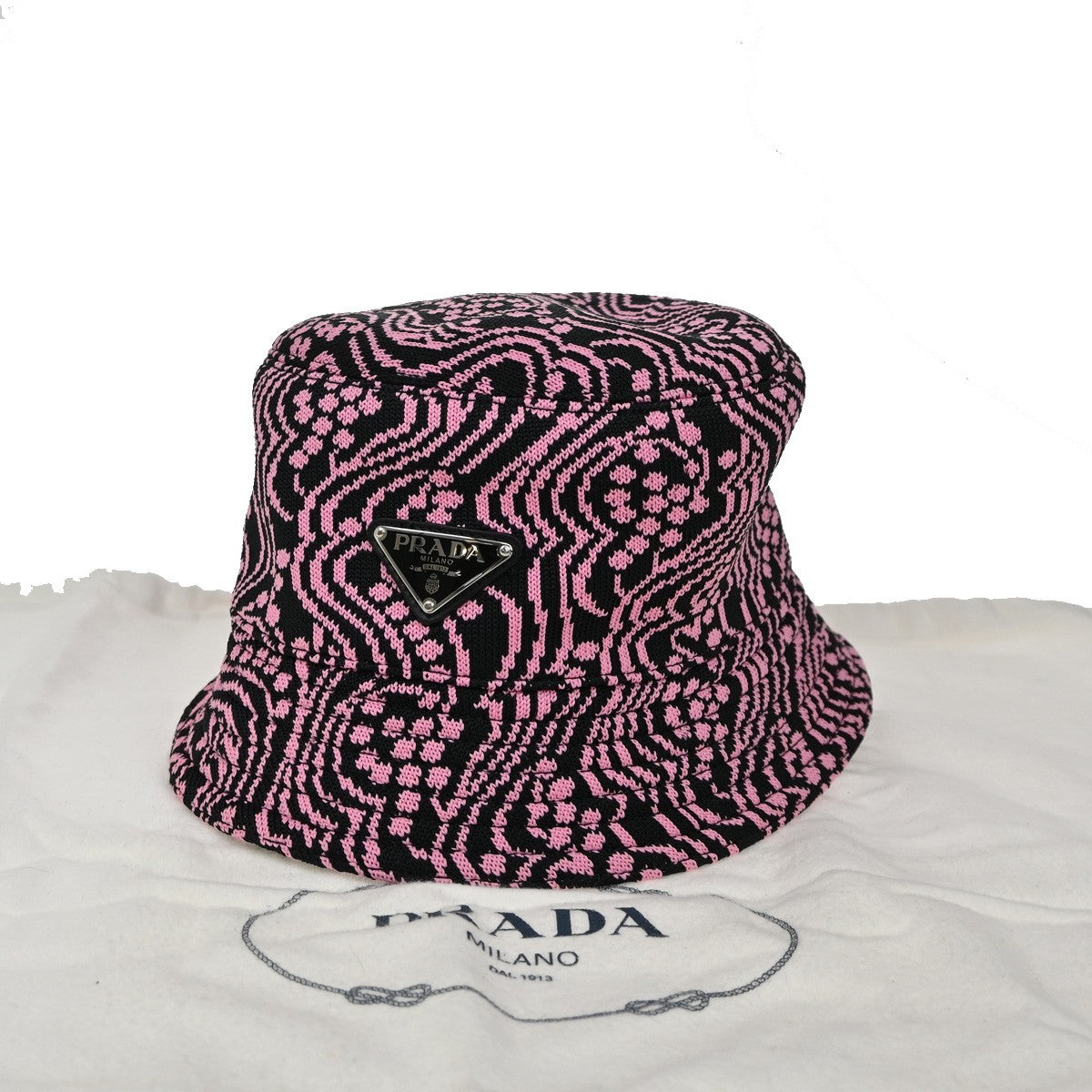 PRADA Logo Bucket Hat Size S Jacquard Pink Black Italy 80KB484