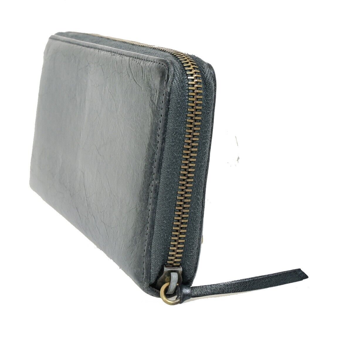 BALENCIAGA Logo Continental Zip Around Long Wallet Purse Leather Gray 01FB096