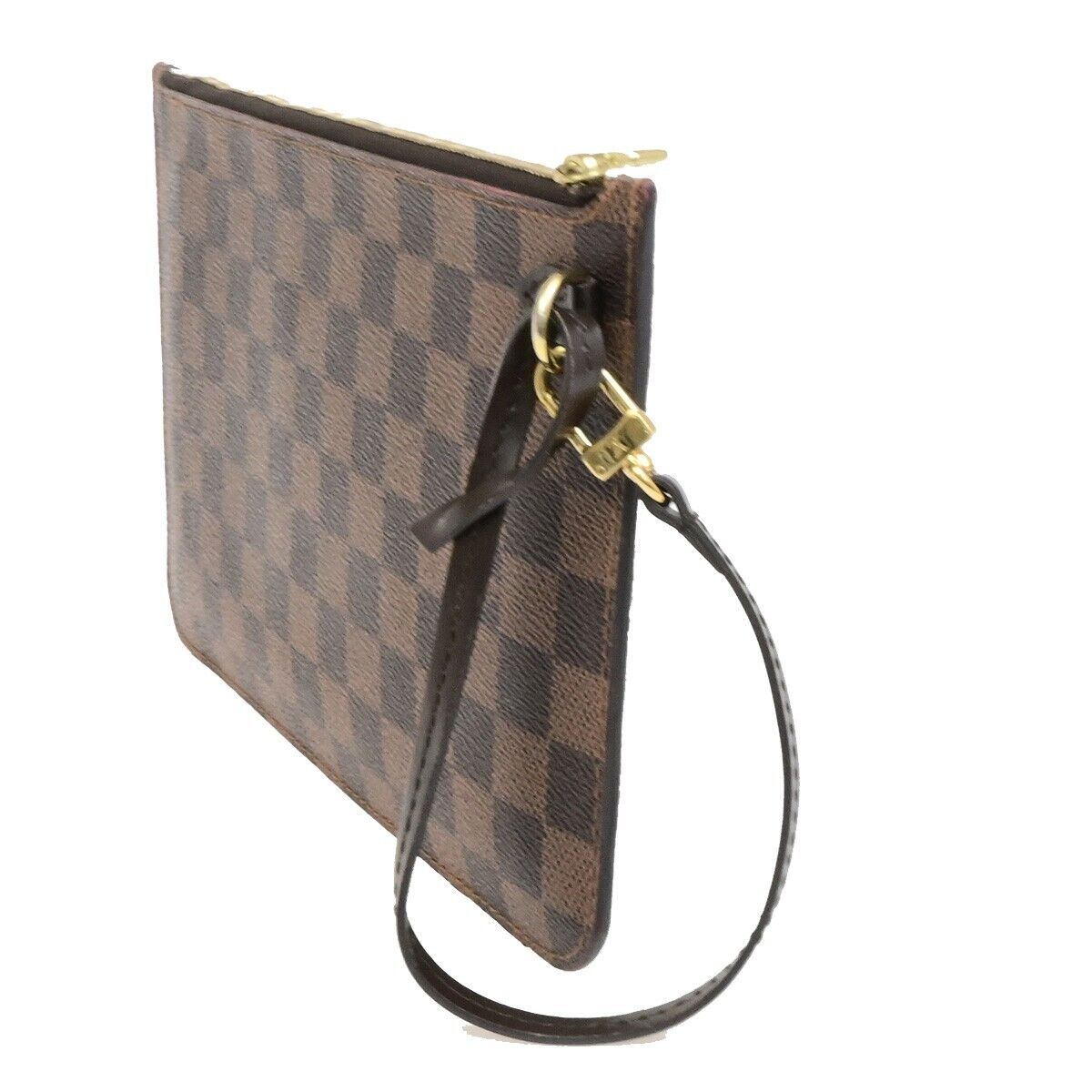 LOUIS VUITTON Neverfull MM Pouch Bag Damier Ebene Leather Brown N41358 35ED930