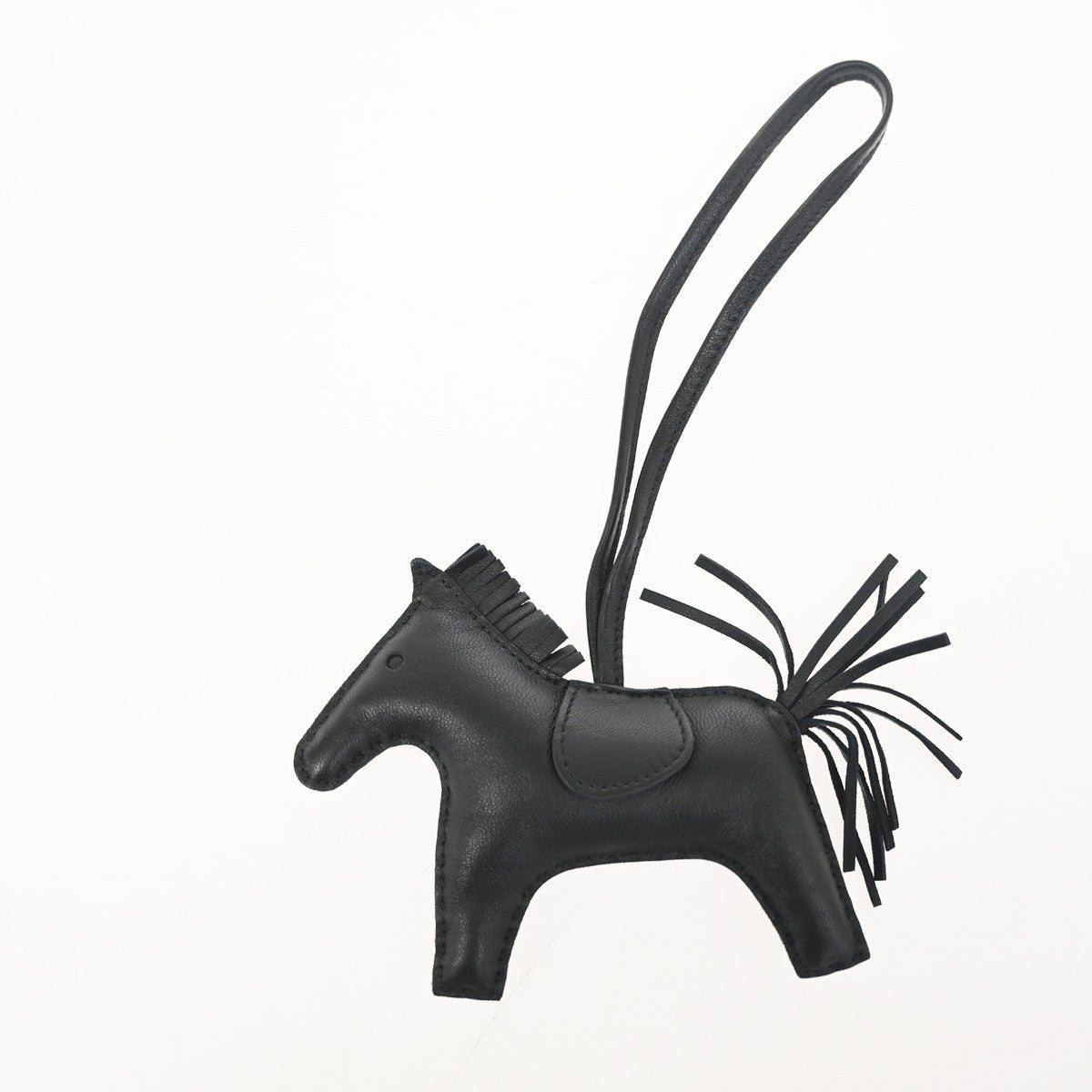 HERMES Logo Rodeo Horse Bag Charm Leather Black France 22RL898