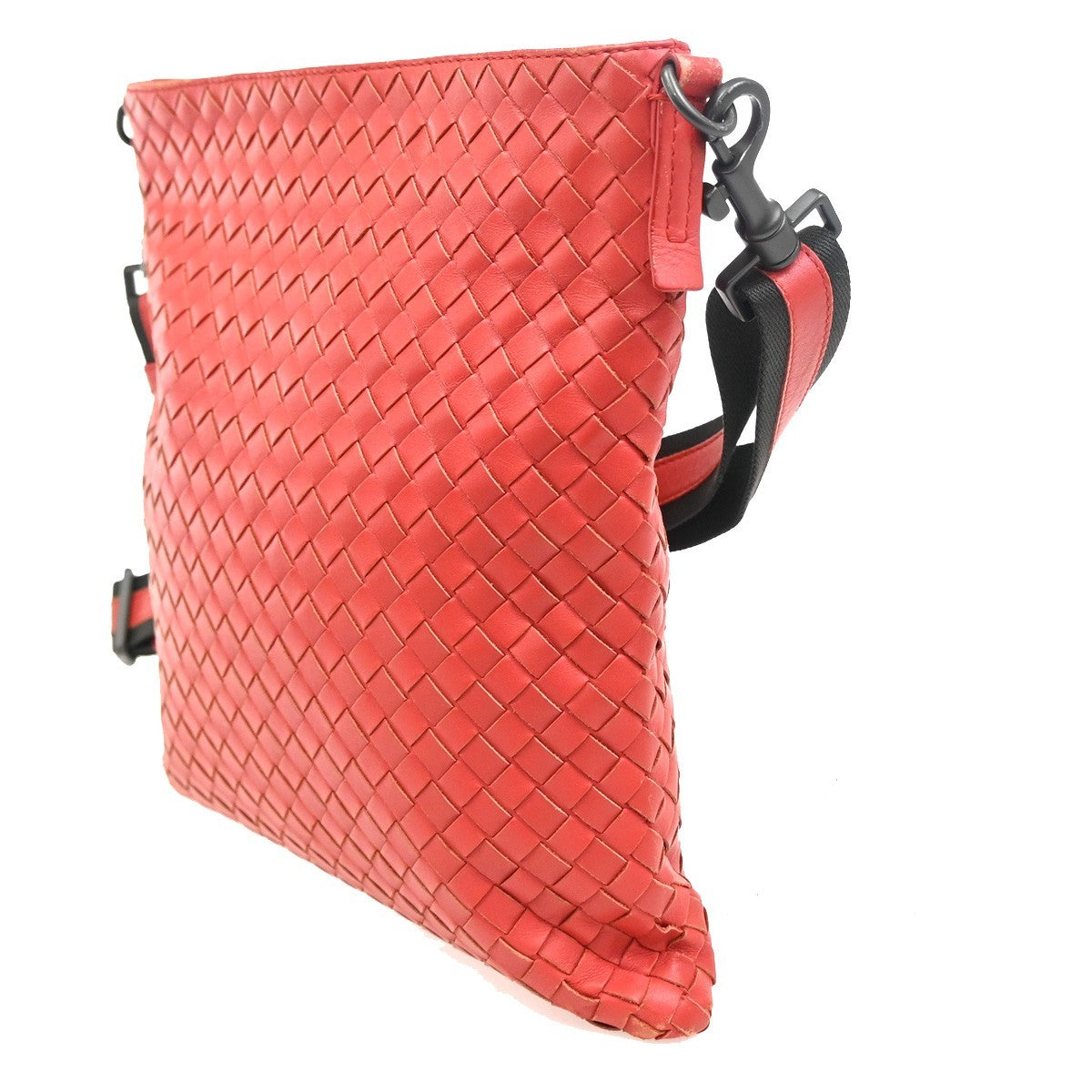 BOTTEGA VENETA Intrecciato Logo Messenger Crossbody Bag Leather Red 79ZA123