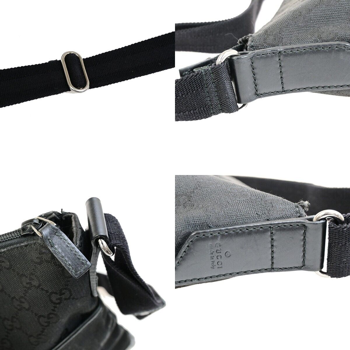 GUCCI Logo GG Pattern Cross Body Shoulder Bag Canvas Leather Black Italy 87FB347