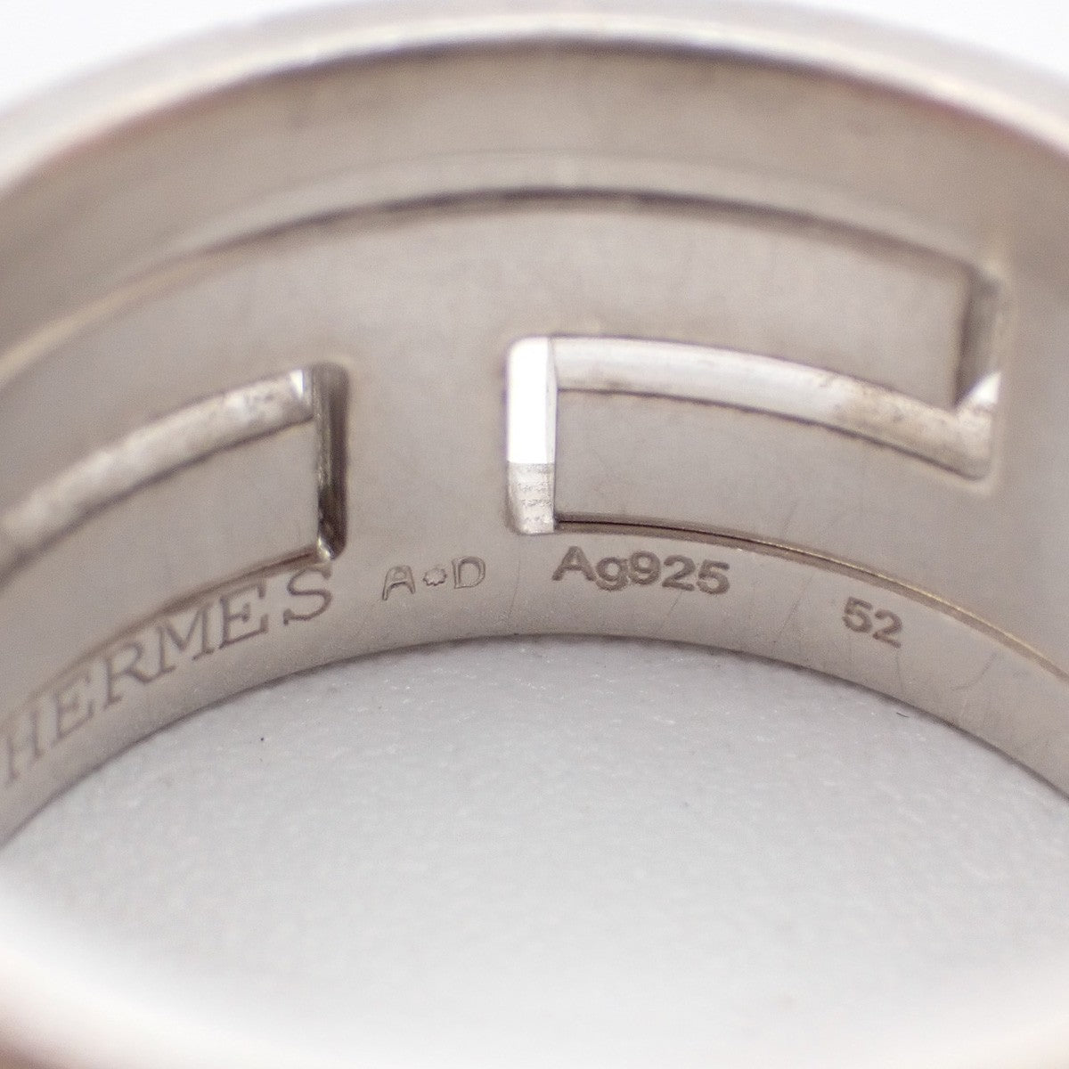 HERMES Logo Move H Ring Size 52 Silver 925  White Accessory 61RF775