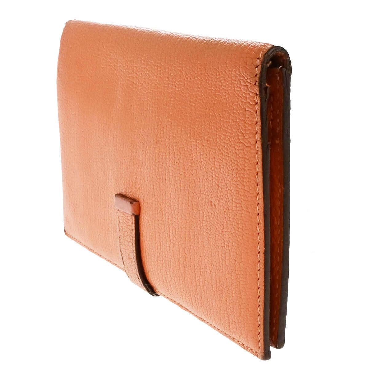 HERMES Bearn Long Bifold Wallet Chevre Mysore Goatskin Leather Orange 69YG766