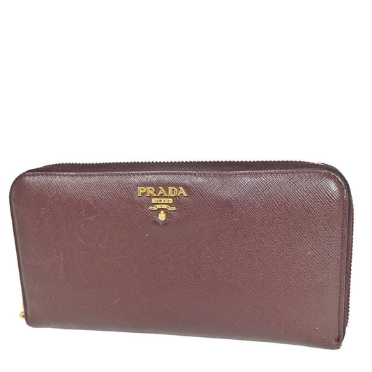 PRADA Logo Saffiano Long Zipper Wallet Purse Leather Brown GHW Italy 02YD998