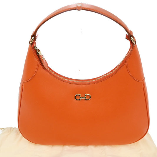 SALVATORE FERRAGAMO Gancini Logo Shoulder Bag Leather Orange GHW Italy 72RL709