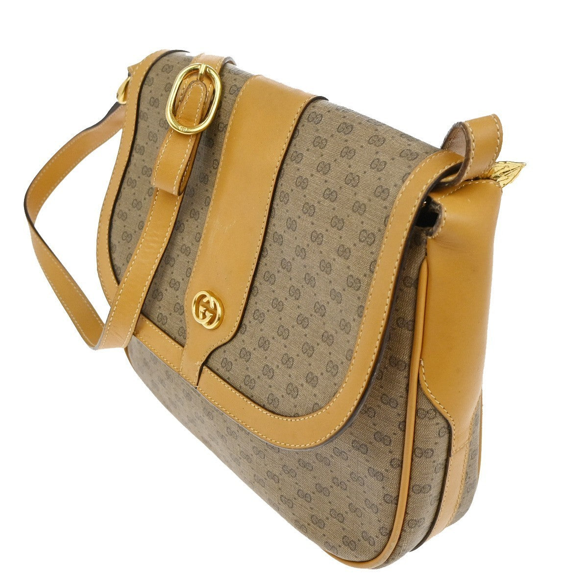 GUCCI Micro GG Pattern Shoulder Bag PVC Leather Brown Italy GHW 63TA478