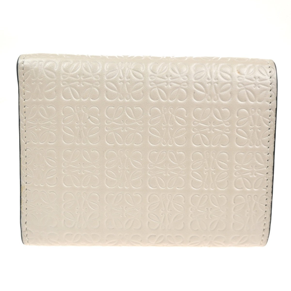 LOEWE Logo Anagram Repeat Trifold Wallet Embossed Leather Beige Spain 69MA294