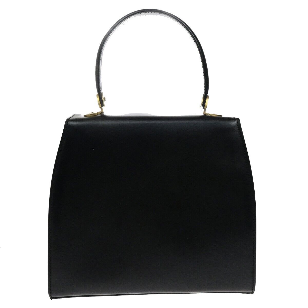 CELINE Logo Top Handle Hand Bag Leather Black Gold Made in Italy 80ED937