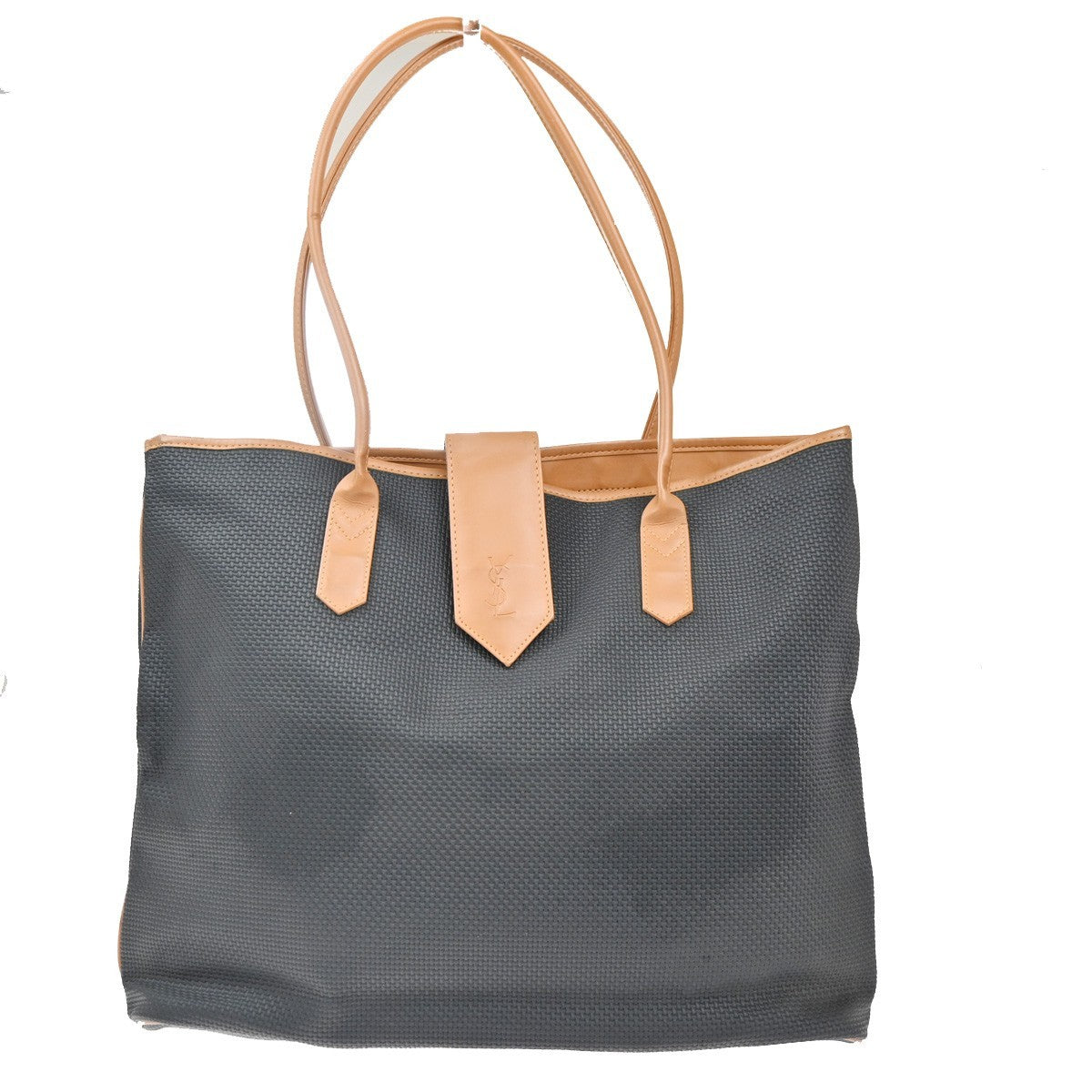 YVES SAINT LAURENT Logo Shoulder Tote Bag PVC Leather Brown Black GHW 62EG289