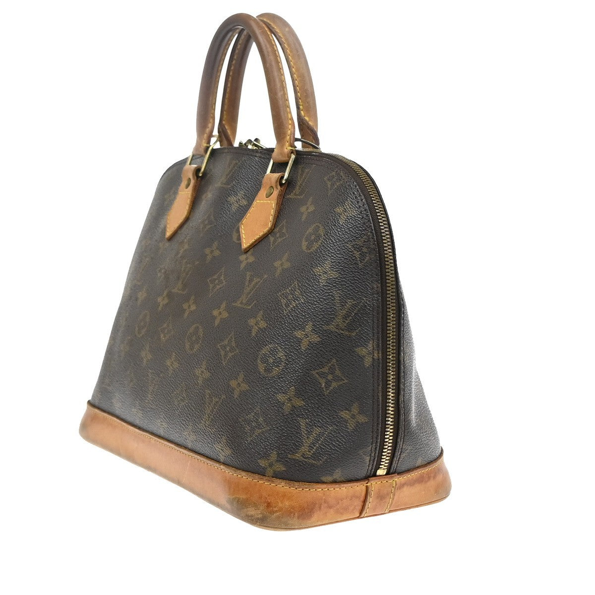 LOUIS VUITTON LV Logo Alma Hand Bag Monogram Leather Brown USA M51130 35YJ194