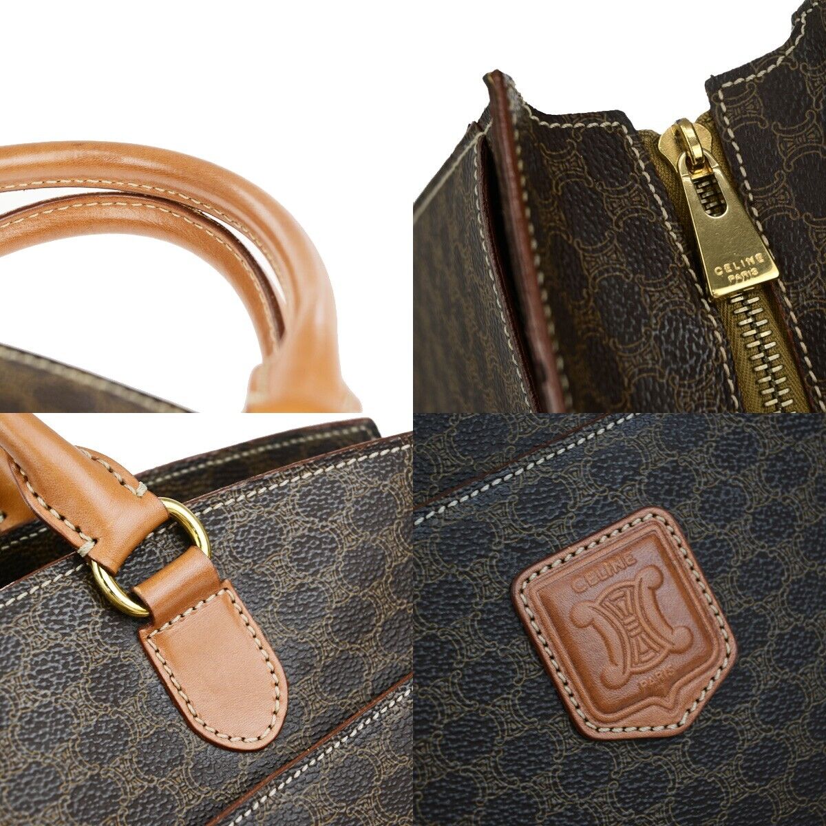 CELINE Logo Macadam Pattern Hand Bag PVC Leather GHW Made in Itay 83EC971