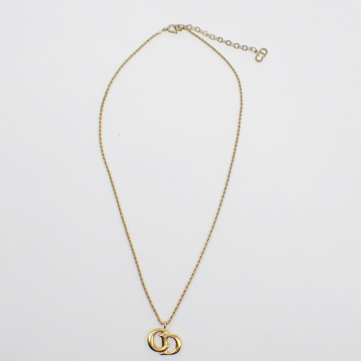 CHRISTIAN DIOR CD Logo Pendant Charm Necklace Gold Accessory 04ED431