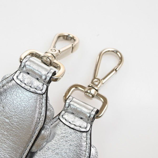 FENDI Logo Bag Shoulder Strap Flower Studs Leather Silver SHW Italy 30KP491