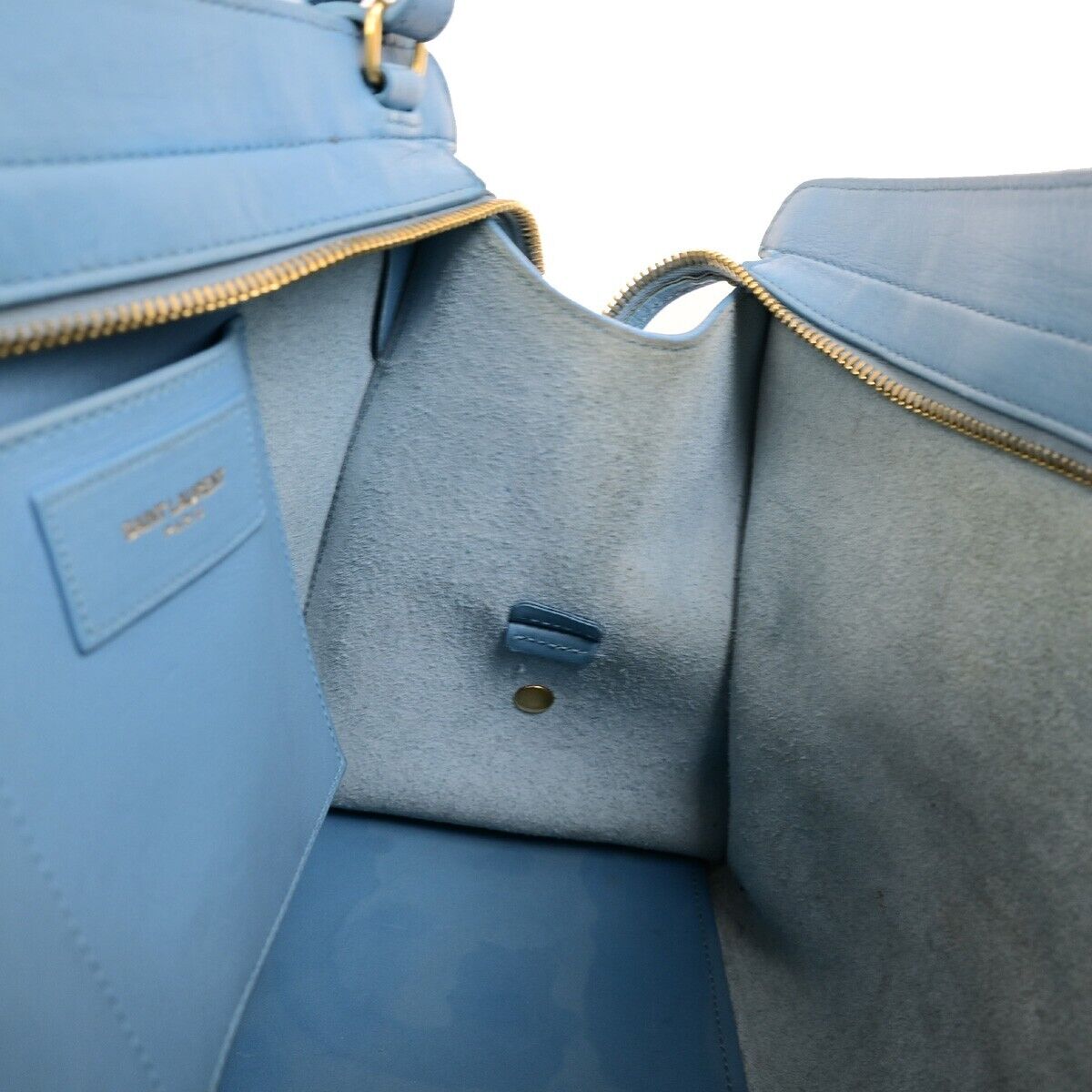 SAINT LAURENT  Logo Classic Y Cabas 2 Way Hand Bag Leather Blue Gold 79FB398